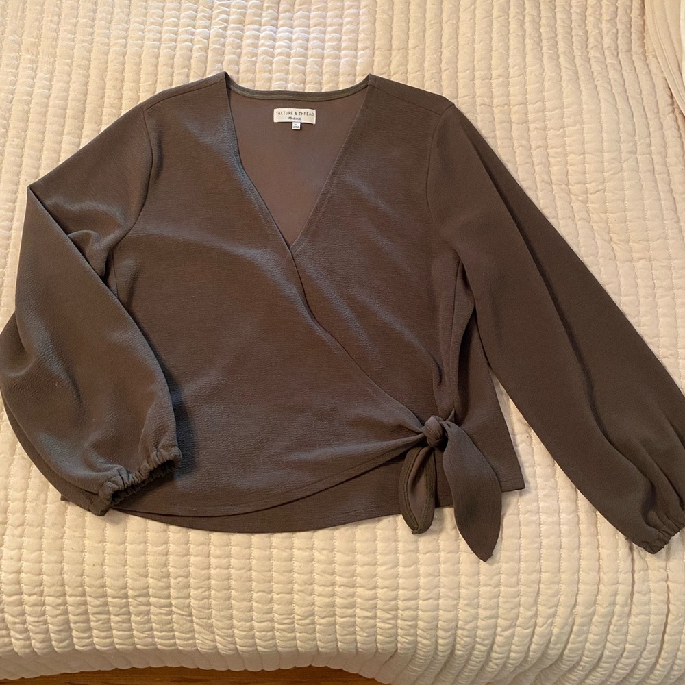 Madewell TeXTURE & THREAD Forest green wrap long sleeve top